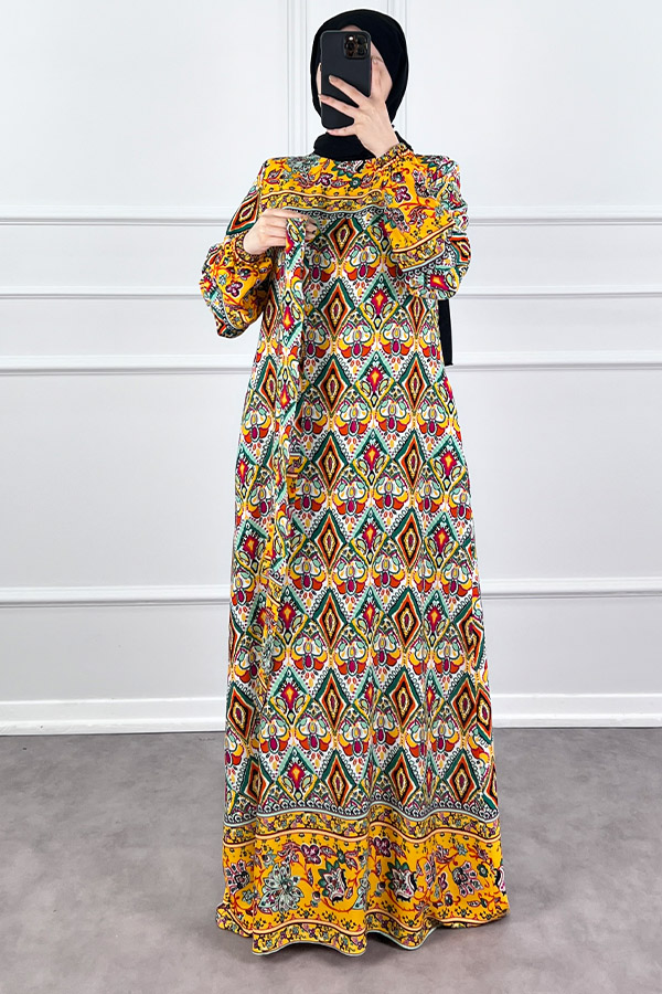 Pamuk Viskon Elbise - Sarı