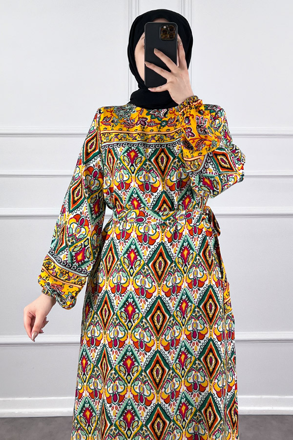 Pamuk Viskon Elbise - Sarı