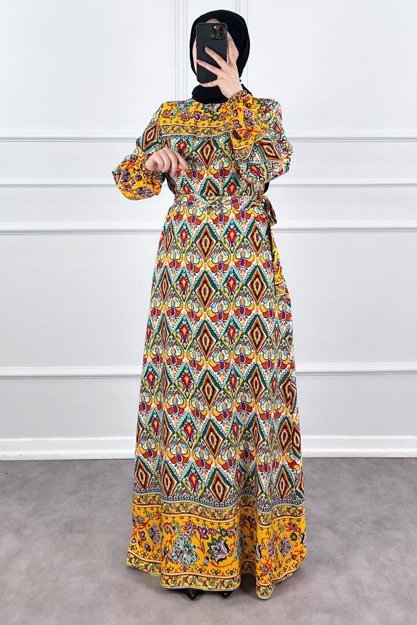 Pamuk Viskon Elbise - Sarı