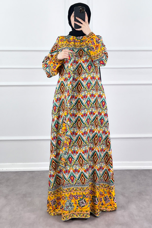 Pamuk Viskon Elbise - Sarı