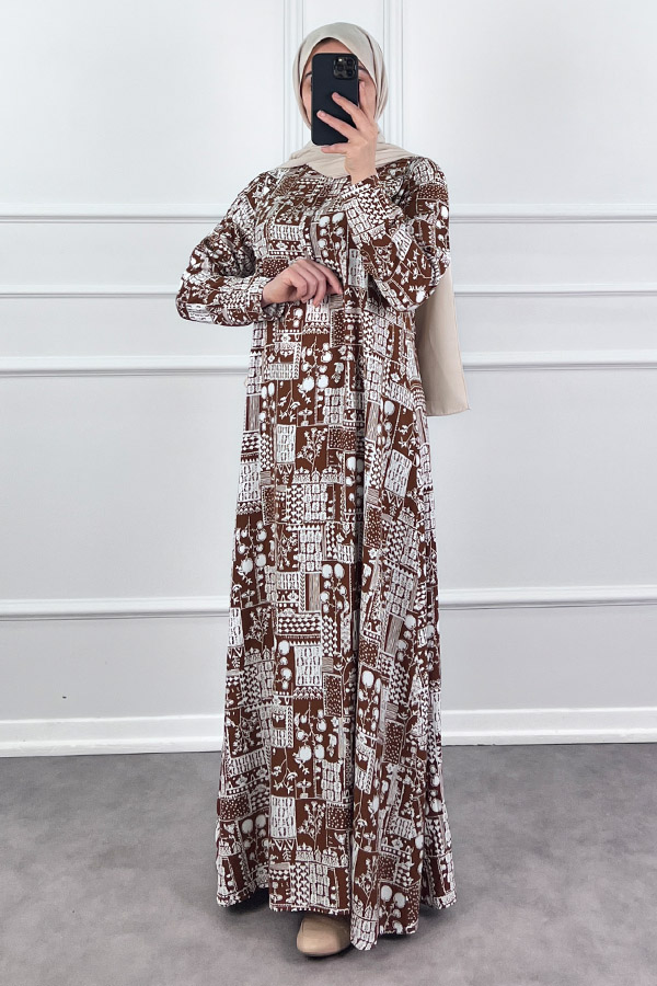 Pamuk Viskon Kumaş Elbise - Kahverengi