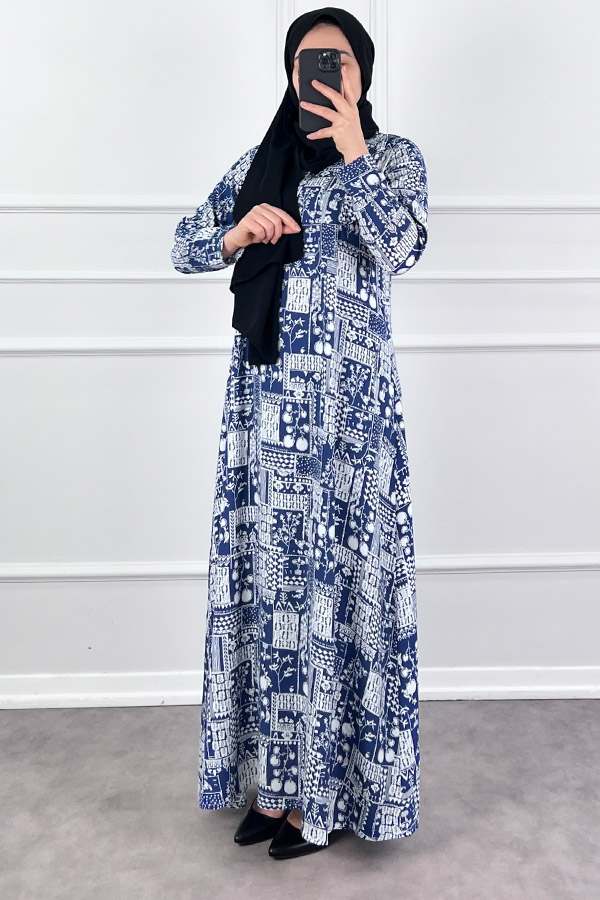 Pamuk Viskon Kumaş Elbise - Mavi