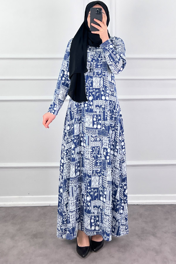 Pamuk Viskon Kumaş Elbise - Mavi