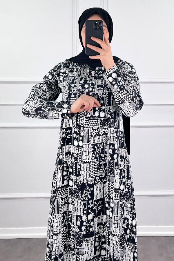 Pamuk Viskon Kumaş Elbise - Siyah