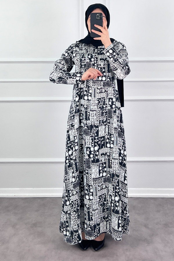 Pamuk Viskon Kumaş Elbise - Siyah