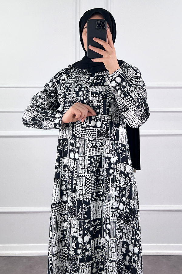 Pamuk Viskon Kumaş Elbise - Siyah