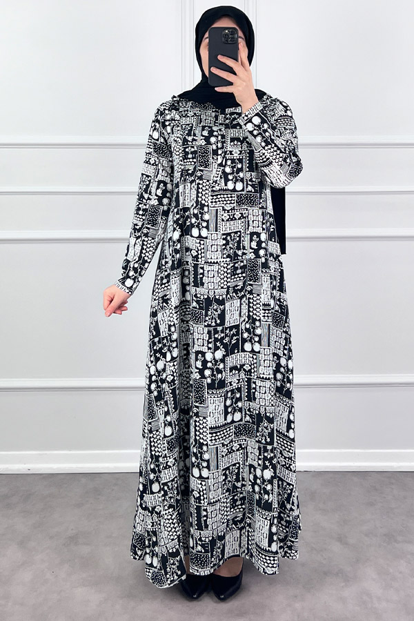 Pamuk Viskon Kumaş Elbise - Siyah