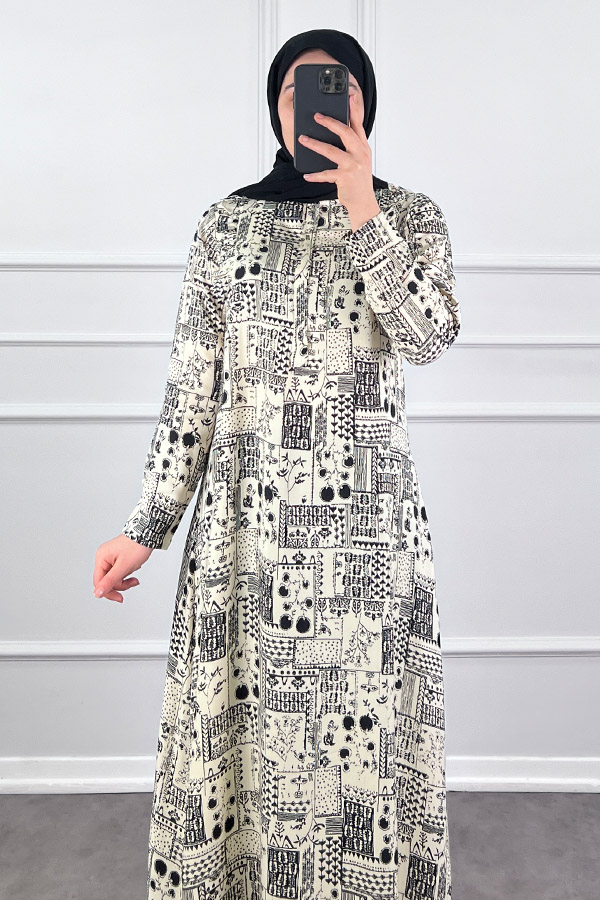 Pamuk Viskon Kumaş Elbise - Taş