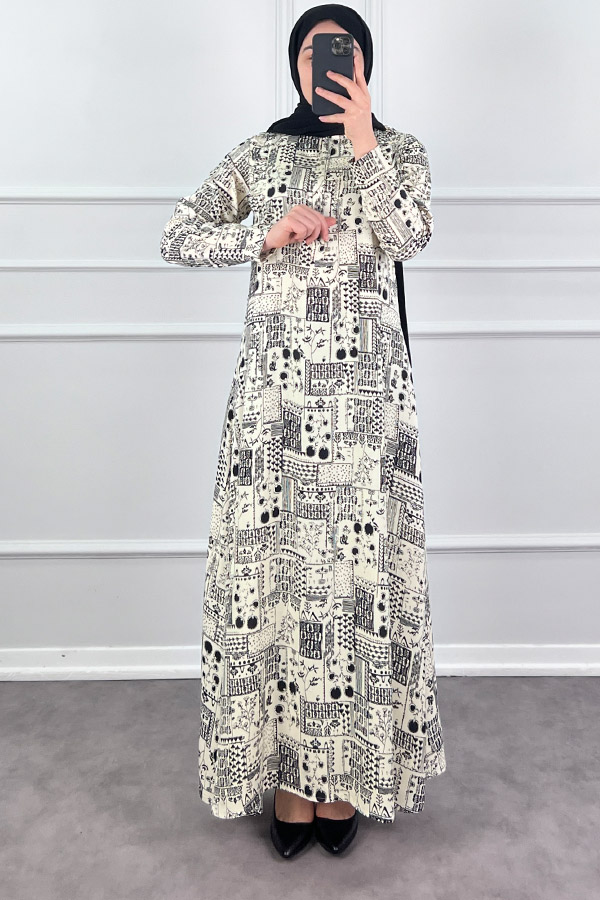 Pamuk Viskon Kumaş Elbise - Taş