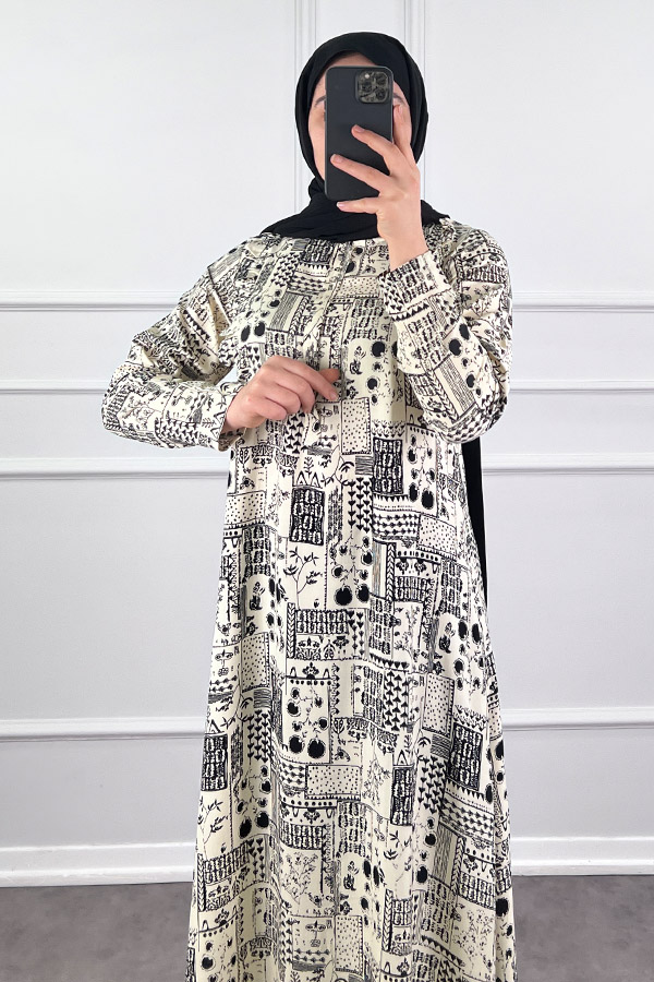 Pamuk Viskon Kumaş Elbise - Taş