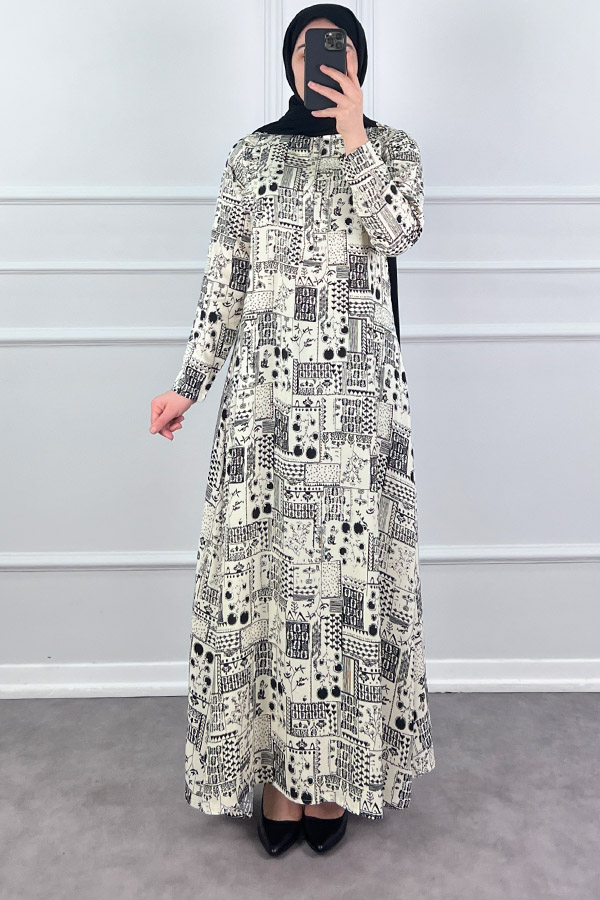 Pamuk Viskon Kumaş Elbise - Taş