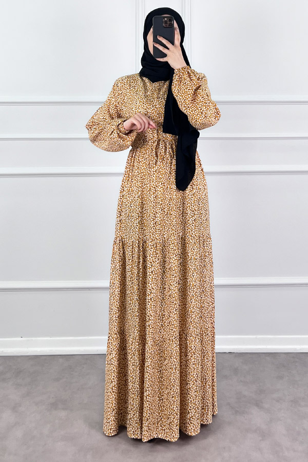 Pamuk Viskon Kumaş Papatya Elbise - Sarı