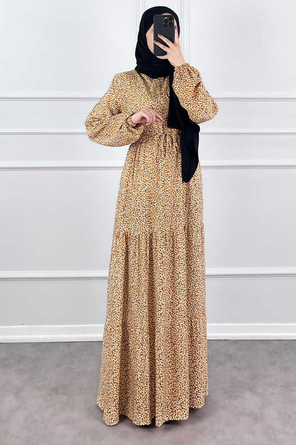 Pamuk Viskon Kumaş Papatya Elbise - Sarı