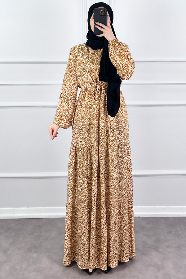 Pamuk Viskon Kumaş Papatya Elbise - Sarı