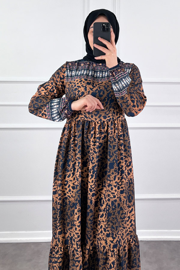 Pamuk Viskon Leo Elbise - Kahverengi