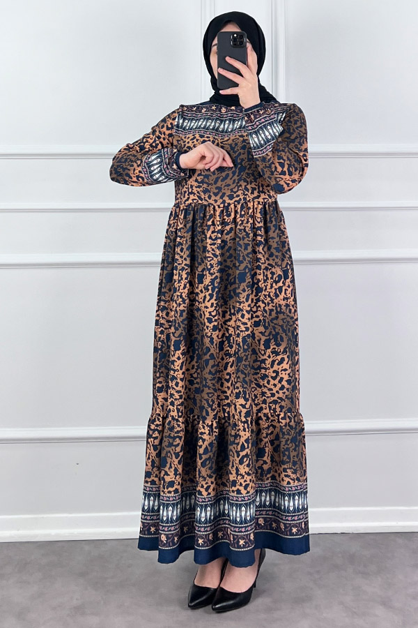 Pamuk Viskon Leo Elbise - Kahverengi