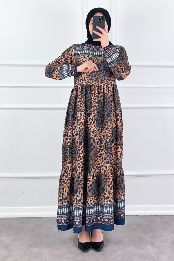 Pamuk Viskon Leo Elbise - Kahverengi