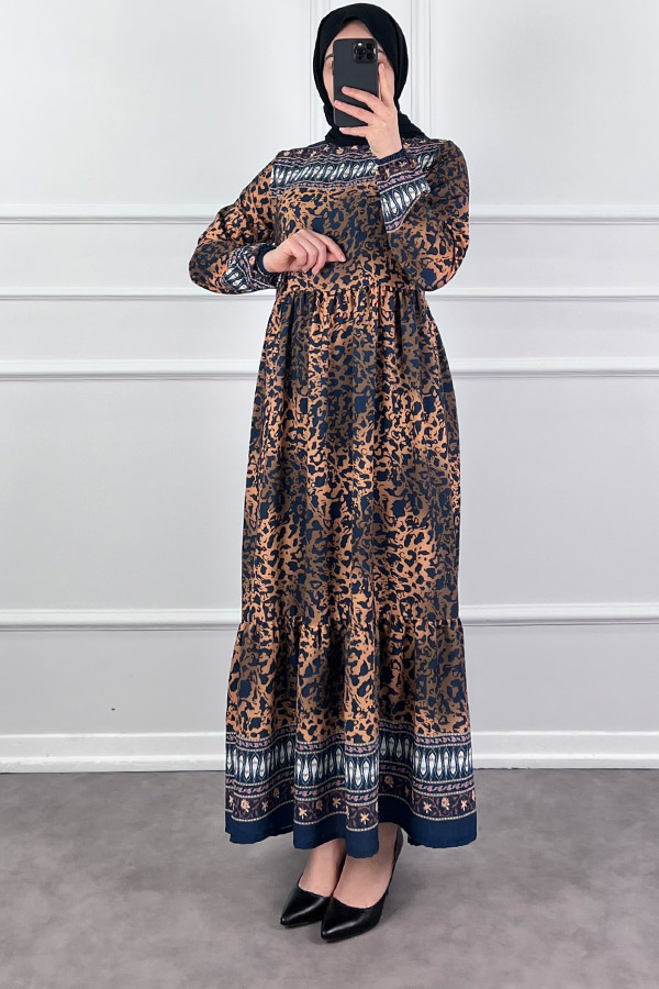 Pamuk Viskon Leo Elbise - Kahverengi