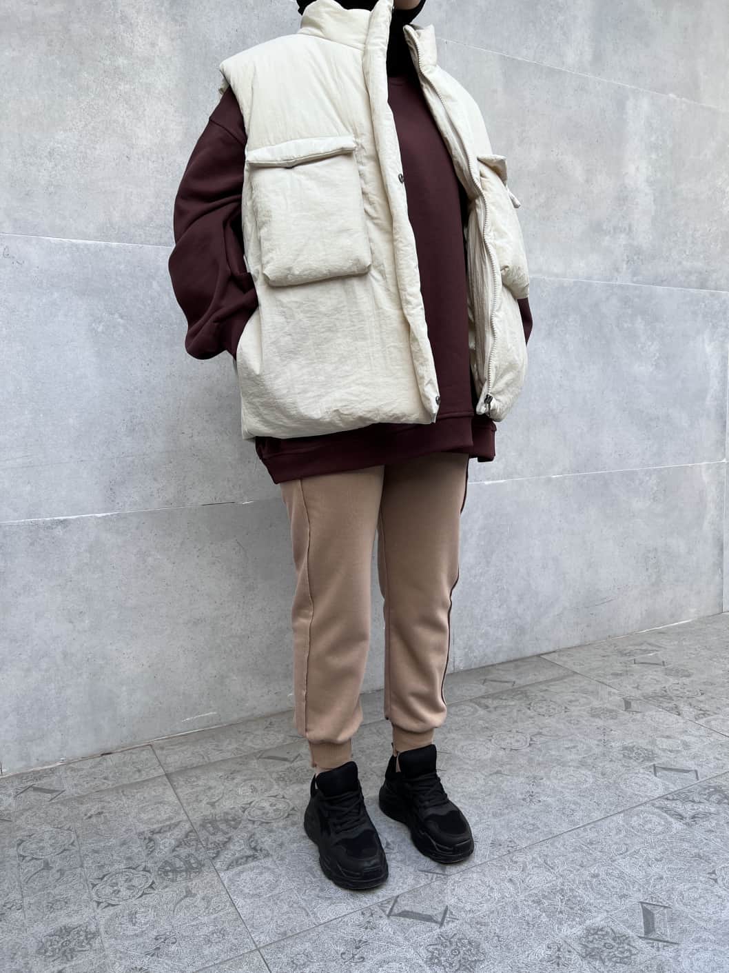 Paraşüt Kumaşlı Cepli Şişme Yelek - Taş