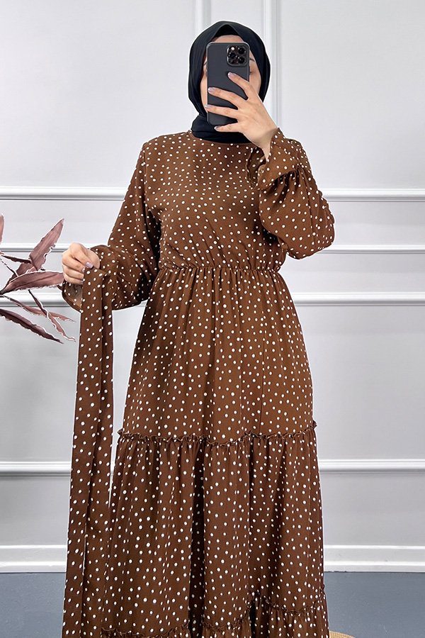 Puantiyeli Elbise - Kahverengi