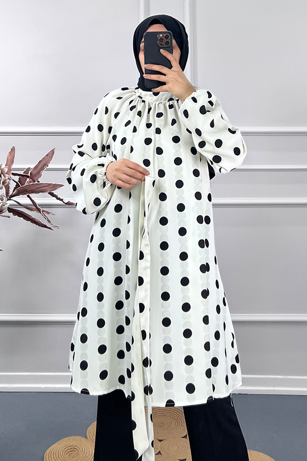 Puantiyeli Tunik - Beyaz