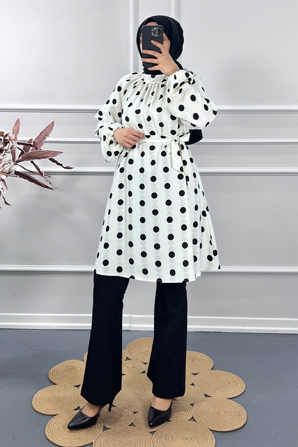 Puantiyeli Tunik - Beyaz