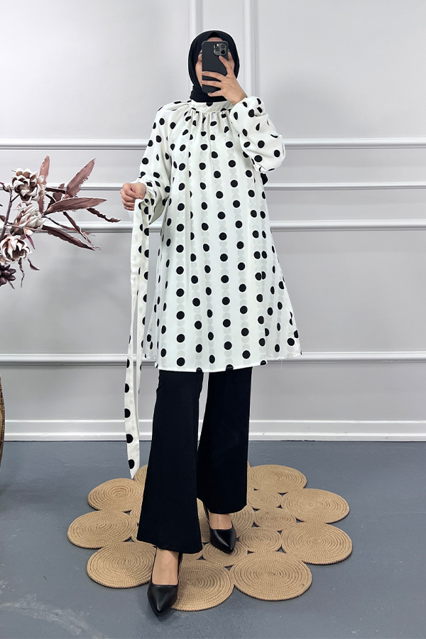 Puantiyeli Tunik - Beyaz