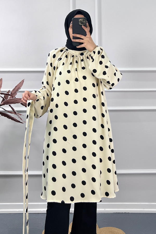 Puantiyeli Tunik - Krem