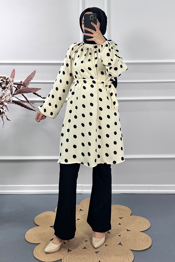 Puantiyeli Tunik - Krem