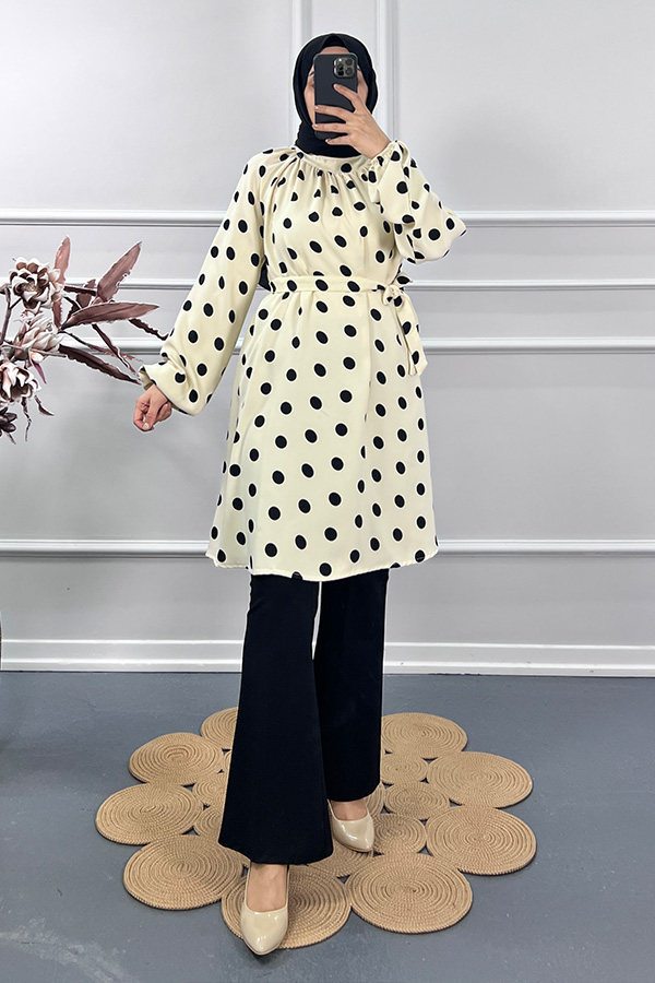 Puantiyeli Tunik - Krem