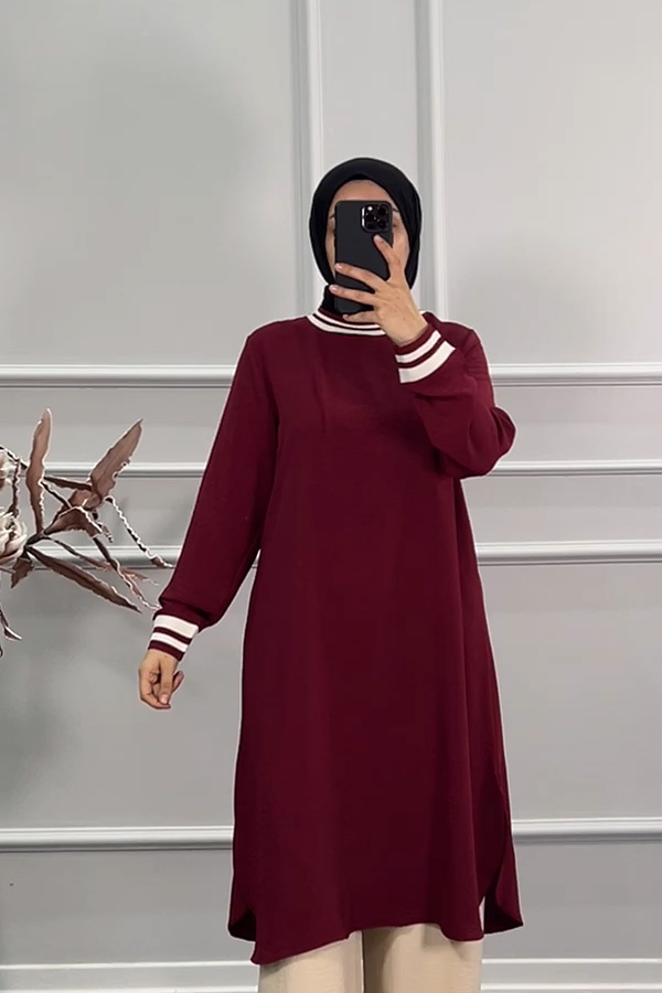 Ribanalı Tunik - Bordo