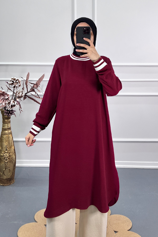 Ribanalı Tunik - Bordo