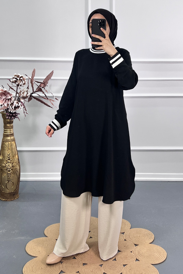 Ribanalı Tunik - Siyah