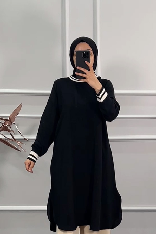 Ribanalı Tunik - Siyah