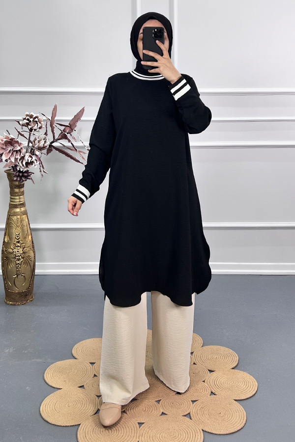 Ribanalı Tunik - Siyah