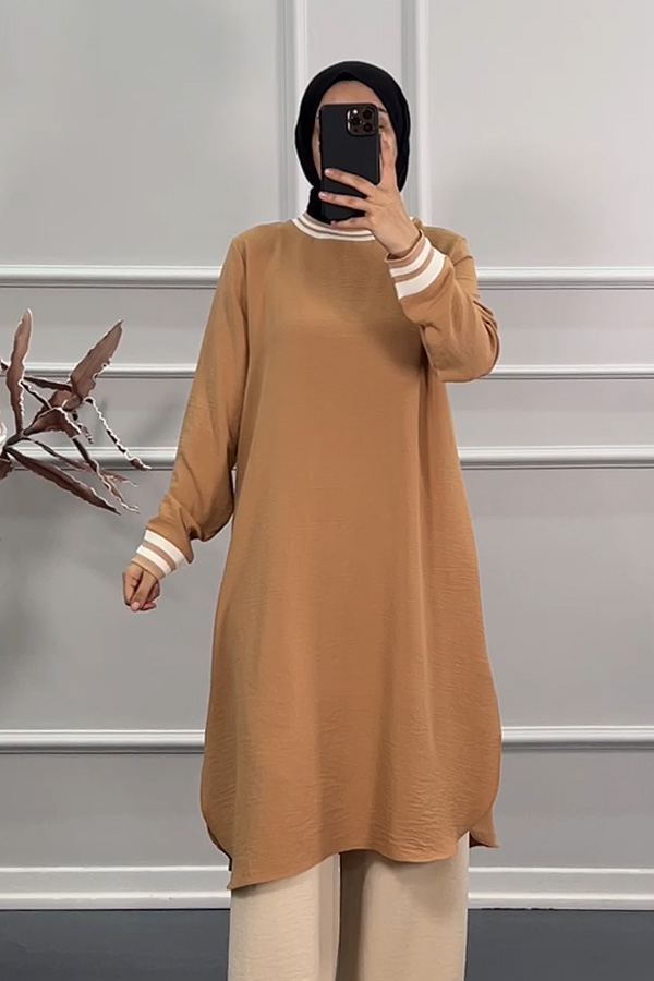 Ribanalı Tunik - Vizon