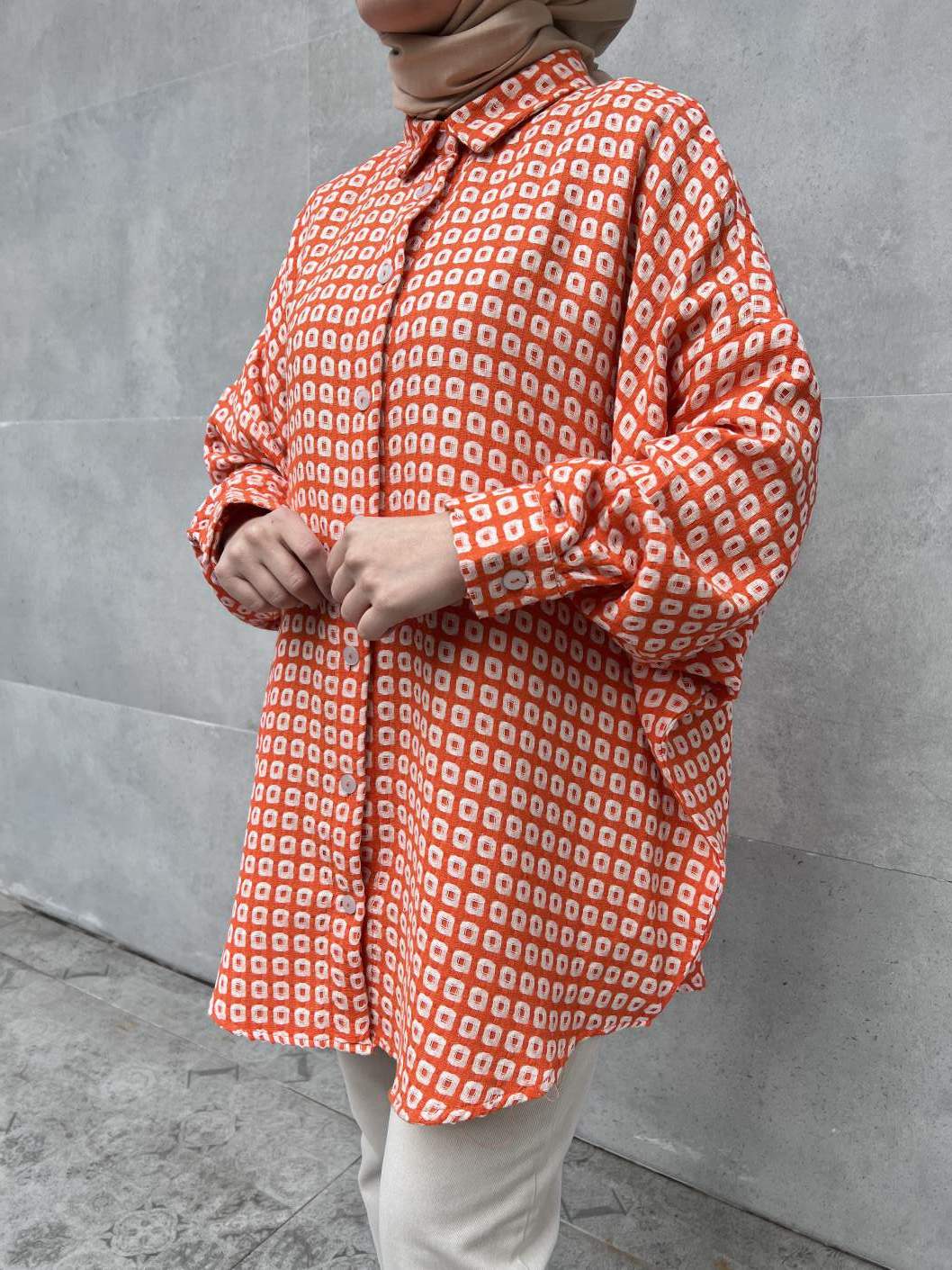 Şanel Kumaş Gömlek - Turuncu
