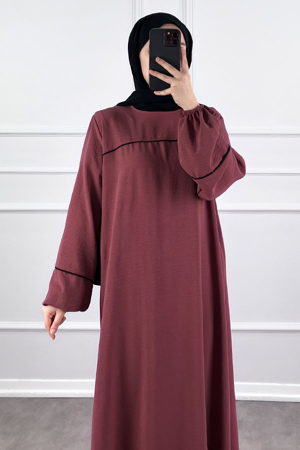 Şeritli Ayrobin Elbise - Gül Kurusu