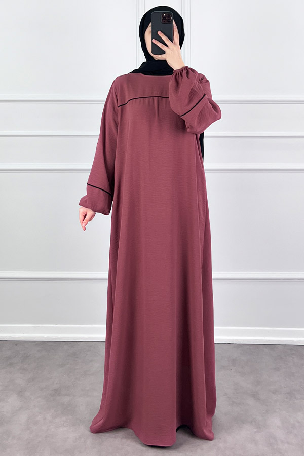 Şeritli Ayrobin Elbise - Gül Kurusu