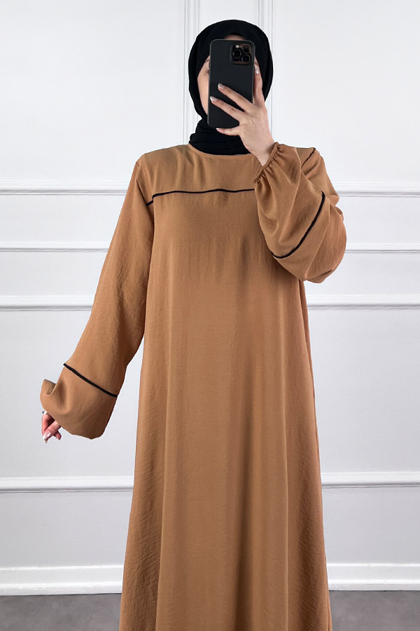 Şeritli Ayrobin Elbise - Vizon