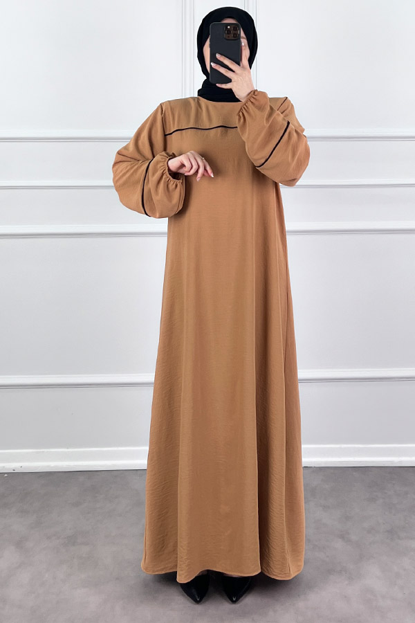 Şeritli Ayrobin Elbise - Vizon