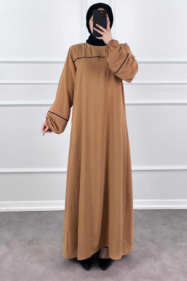 Şeritli Ayrobin Elbise - Vizon