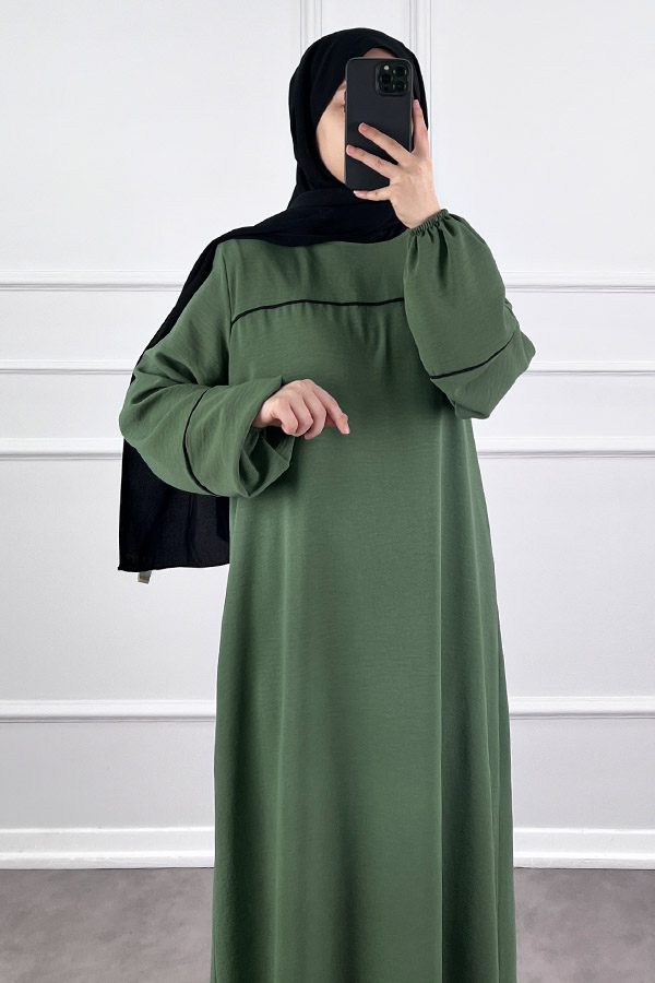 Şeritli Ayrobin Elbise - Yeşil