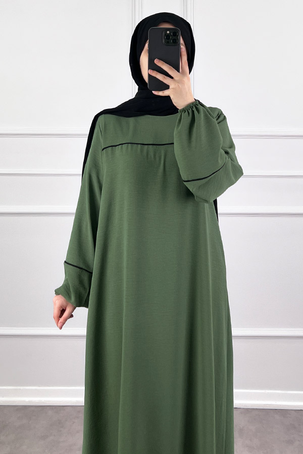 Şeritli Ayrobin Elbise - Yeşil