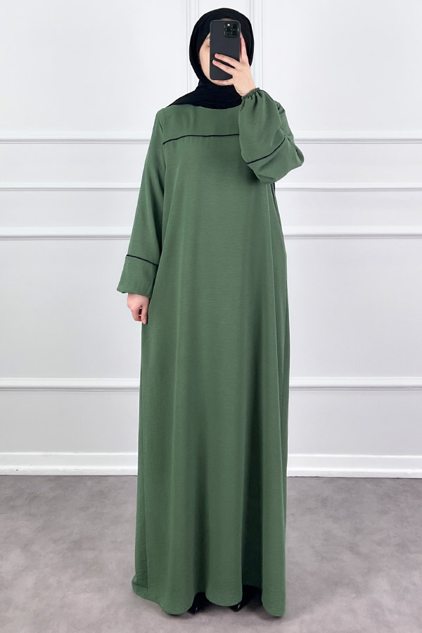 Şeritli Ayrobin Elbise - Yeşil