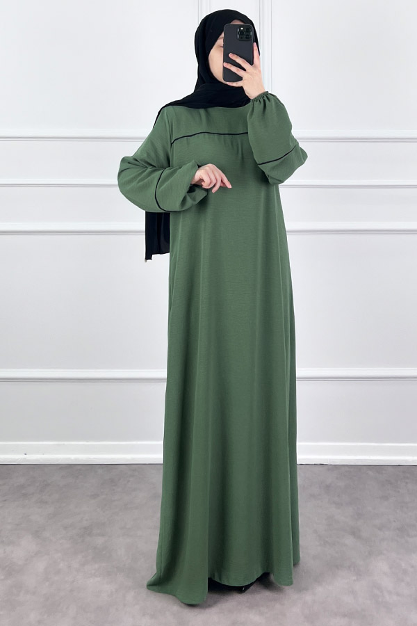 Şeritli Ayrobin Elbise - Yeşil