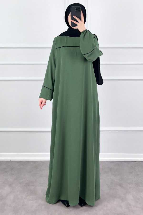 Şeritli Ayrobin Elbise - Yeşil