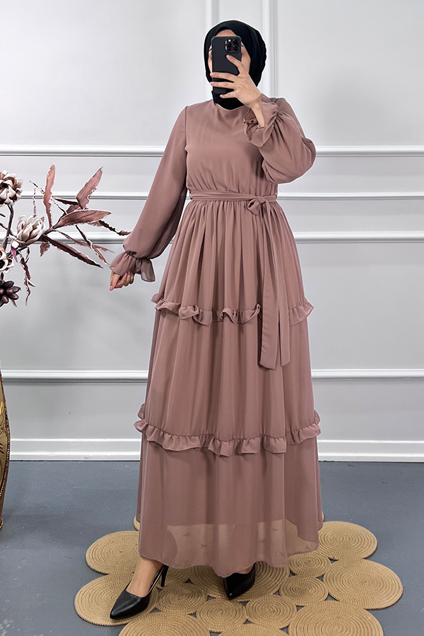 Şifon Elbise - Pudra