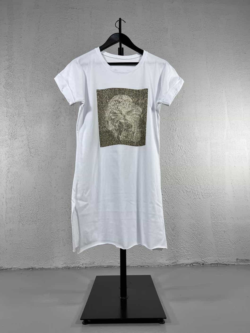 Simli Marilyn Monroe Baskılı Tişört - Beyaz