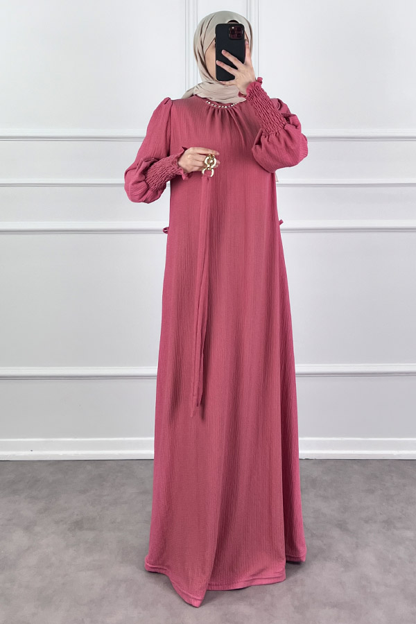 Taş Detaylı Gipeli Elbise - Pembe